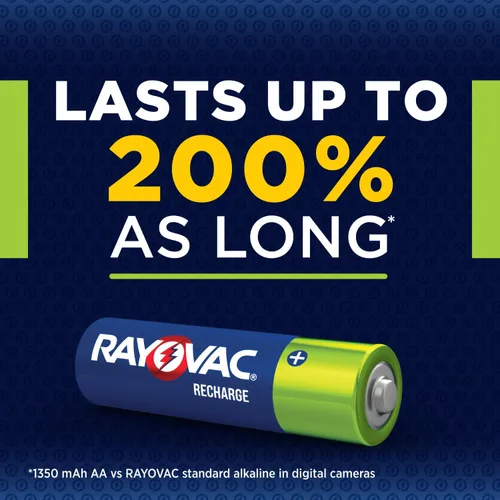Vista 2 de RAYOVAC Baterías AA recargables (paquete de 4), baterías recargables NiMH Doble A