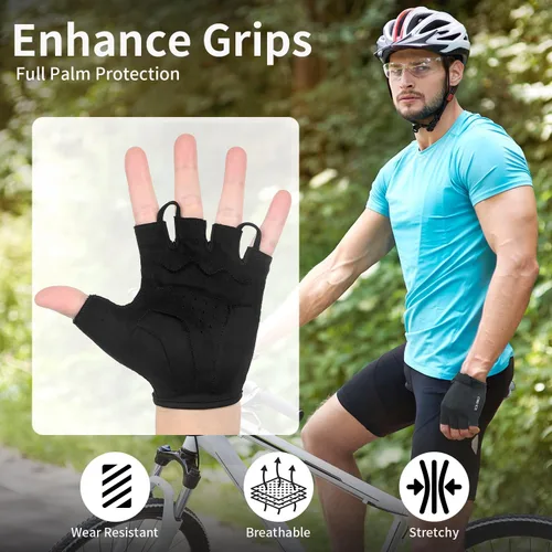 Vista 2 de Guantes de ciclismo para hombres y mujeres, guantes acolchados para bicicleta de montaña, guantes ligeros de medio dedo, antideslizantes, absorben