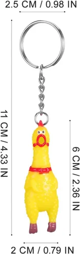 Vista 2 de NUOBESTY Paquete de 3 mini llaveros de pollo gritando para apretar, divertido colgante de pollo amarillo, lindo llavero novedoso para llaves