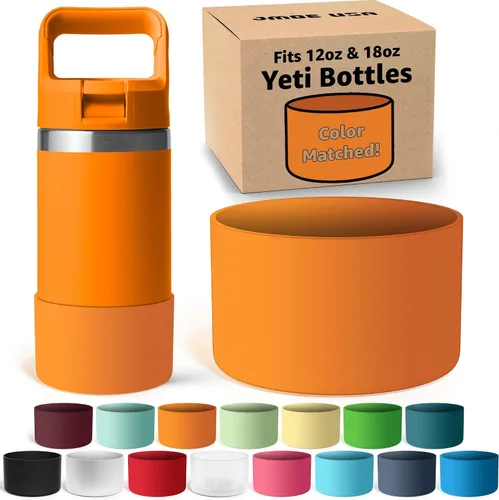 Vista 18 de Jmoe USA Bota de silicona para botella Yeti Rambler Jr de 12 y 18 onzas, funda de 0.079 in, funda antideslizante, protector para la parte inferior