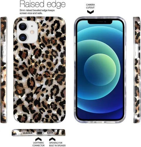 Vista 2 de J.west - Funda compatible con iPhone 11 de 6.1 pulgadas, elegante y transparente, con estampado de leopardo y guepardo, diseño nacarado, de silicona