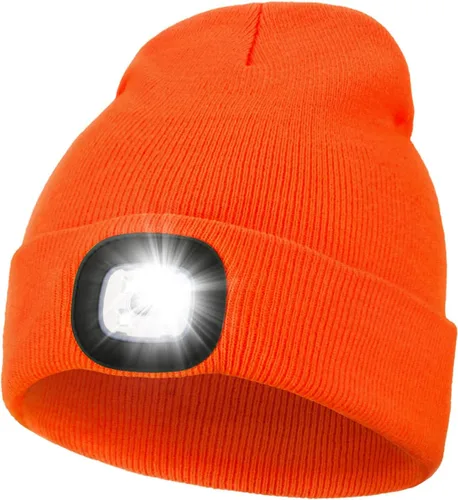 Vista 7 de MELASA Gorro unisex con luz, recargable por USB, manos libres, gorro LED, regalos de invierno para hombres Tinte amarillo albaricoque