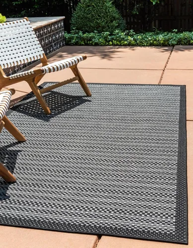 Vista 16 de Unique Loom - Tapete para exteriores de la colección Border, cuadriculado (2.2 pies x 3.1 pies, rectangular, color marrón/negro)