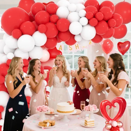 Vista 3 de Kit de arco de globos rojos y blancos, guirnalda de arco de globos rojos y blancos, 112 piezas para bodas, despedidas de soltera, cumpleaños