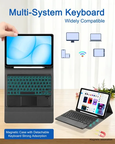 Vista 4 de EAMPANG Funda con purpurina y teclado trackpad para Samsung Galaxy Tab A11 Plus/A9 Plus de 11 pulgadas, Smart Touchpad 7 colores retroiluminados