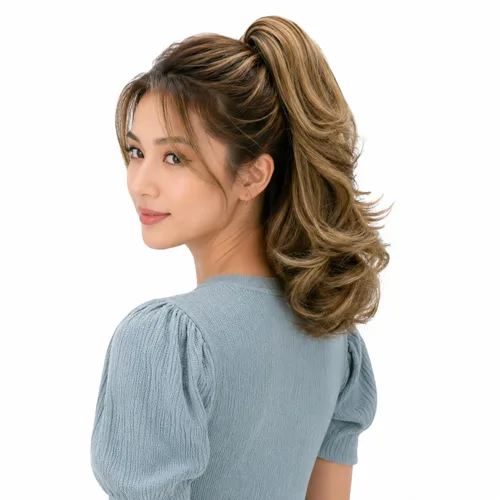 Vista 27 de PRETTYSHOP - Extensión de cabello rizado voluminoso, cola de caballo de 14 pulgadas con clip, resistente al calor