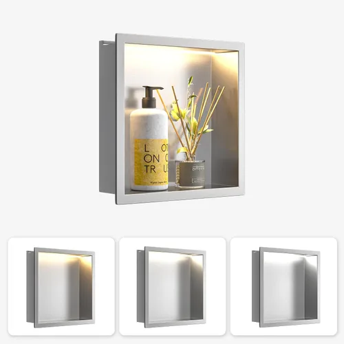 Vista 10 de Acero inoxidable Led Ducha Nicho 18"x12" Cepillado 3-Color LED