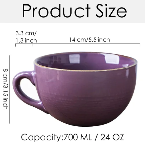 Vista 2 de Disoza Taza de Café Grande Violeta de 24 Onzas Taza de Sopa de Gran Tamaño Porcelana 700 ML Taza de Té XXL Cuencos de Cereales Taza de Sopa Ramen