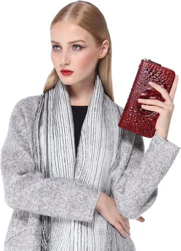 Vista 2 de PIJUSHI Cartera de pulsera de piel de cocodrilo para mujer bolso de mano
