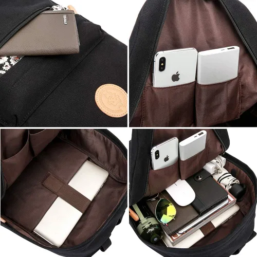 Vista 4 de Mygreen - Mochila de tela ligera estilo casual, mochila de viaje, Negro, Flor Portátil de 15 Pulgadas), A1306BK