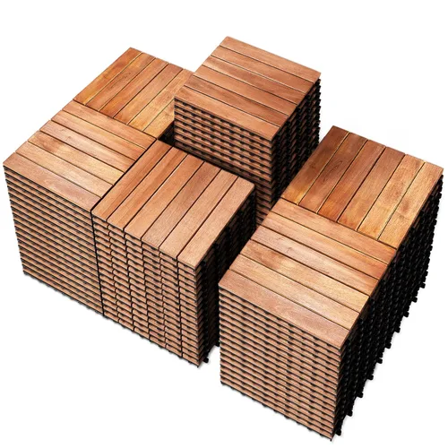 Vista 43 de PrimeZone - 9 azulejos entrelazados de madera de acacia sólida para terraza, patio, 12 x 12 pulgadas, impermeables, para interiores y exteriores
