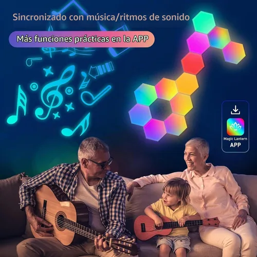 Vista 8 de NIUCOO Paneles de pared con luces LED hexagonales, luces RGB inteligentes para juegos con aplicación y sincronización de música, azulejos