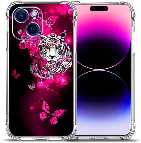 Vista 28 de Funda para iPhone 15 Plus, hermosa protección contra caídas de flores rosas, a prueba de golpes, funda protectora de cuerpo completo resistente a