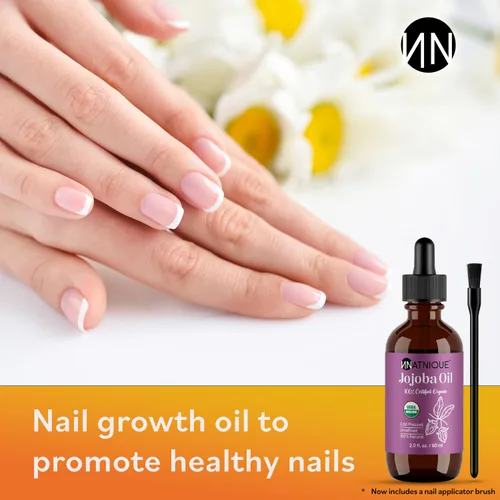 Vista 5 de Natnique Aceite de jojoba orgánico, cepillo incluido, certificado USDA, prensado en frío, sin refinar y sin hexano, hidratante puro para cabello