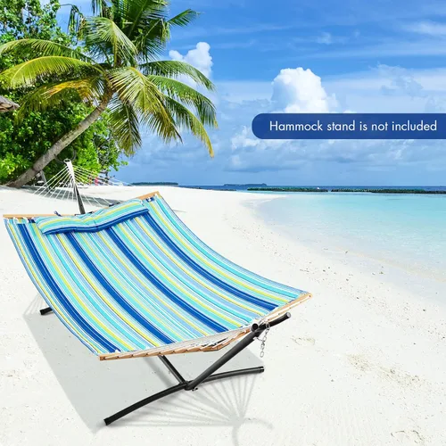 Vista 9 de Goplus Hamaca acolchada de 10.5 pies, hamaca acolchada para 2 personas con almohada desmontable, capacidad de 330 libras, barra separadora curvada