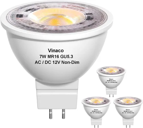 Vista 11 de Vinaco Bombilla LED MR16 38° GU5.3 2700K 7W 12V paquete de 12 no regulables