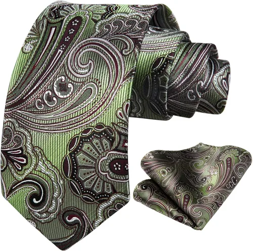 Vista 206 de HISDERN Corbatas para hombre, corbata de cachemira y bolsillo cuadrado tejido clásico floral para hombre, corbata de fiesta de boda