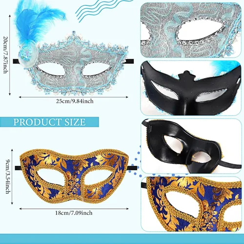 Vista 2 de 16 máscaras de Mardi Gras con plumas, unisex, medias mascaradas, máscaras venecianas para mujeres, hombres, niños, Mardi Gras, carnaval, fiesta