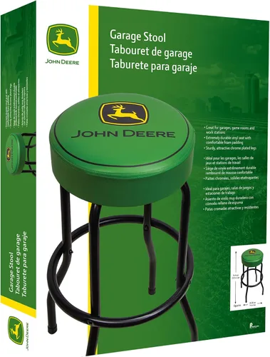 Vista 5 de Plasticolor 004792R01 John Deere Logo Taburete de garaje y sala de juegos con tapa verde mate y patas negras