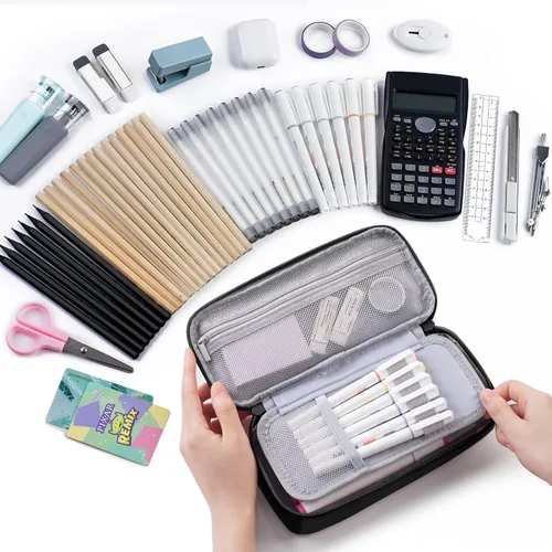 Vista 2 de WEMATE Estuche para lápices, organizador grande de almacenamiento para papelería, esencial para el regreso a la escuela, imprescindible