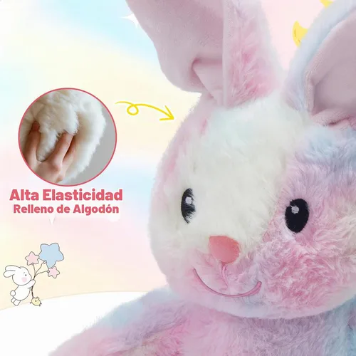 Vista 4 de Glow Guards Peek-a-Boo - Peluche de conejo de 10 pulgadas, juguete de peluche de conejo arcoíris que canta, juguetes de peluche interactivos