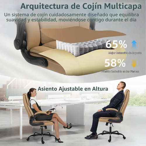 Vista 4 de Silla de oficina – Silla ejecutiva de cuero de escritorio de oficina con respaldo alto con función de balanceo – Ergonómica, transpirable, cómoda