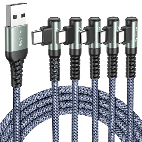 Vista 9 de AINOPE - Cable USB C de 1 metro en ángulo recto, paquete de 2 cables USB a USB C de 1 metro, cable USB A a USB C trenzado de nailon de 3.1A de carga