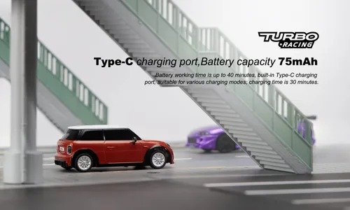 Vista 8 de 1:76 Turbo Racing Scale RC Sport Car, Carreras de mesa Control remoto Mini modelo de coche completo proporcional RTR Kit Juguetes (Baoma mini-rojo)