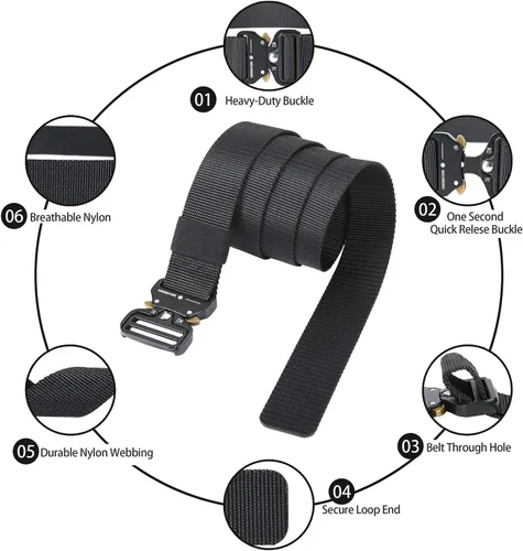 Vista 2 de KingMoore Cinturón táctico para hombre, correa resistente, ajustable, estilo militar, cinturones de nailon