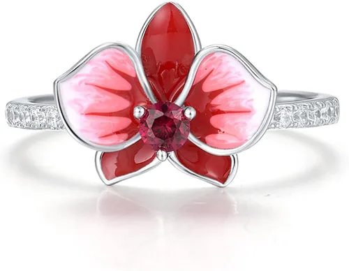Vista 2 de Santuzza Anillo de plata de ley 925 con diseño de flores esmaltadas para mujer