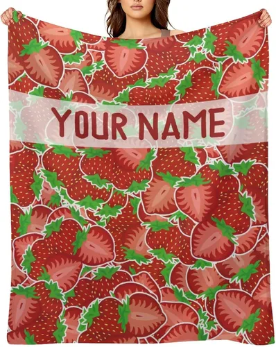 Vista 15 de Manta de fresa, 30 x 40 pulgadas, bonita manta de frutas para mujeres y niñas, suave y acogedora, mantas de franela para sofá, cama