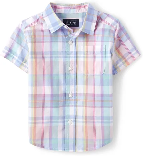Vista 4 de The Children's Place Baby Boys' and Toddler Poplin Short Sleeve Button Down Shirt (Applemint)