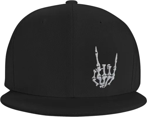 Vista 2 de Gorra de béisbol con diseño de calavera y dedo con cuernos, diseño de mano con cuernos, ajustable, con cierre de broche de presión, unisex, sombrero
