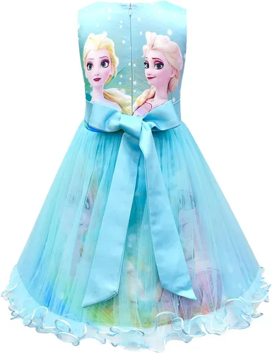 Vista 2 de Disfraz de princesa de nieve para niñas pequeñas con horquilla (4-5 años47.2 in, azul)