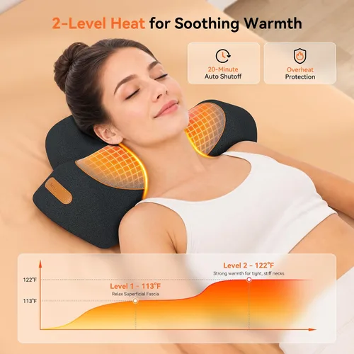 Vista 2 de Almohada masajeadora de cuello inalámbrica 3 en 1 con calor, vibración y Negro