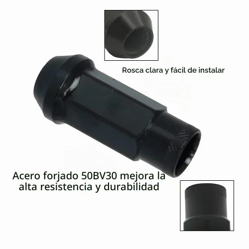 Vista 5 de Tuercas de rueda M12x1.25 de extremo abierto, asiento de bellota cónico, tuercas forjadas de carrera, 2 piezas en total 22 piezas y 1 llave de Negro