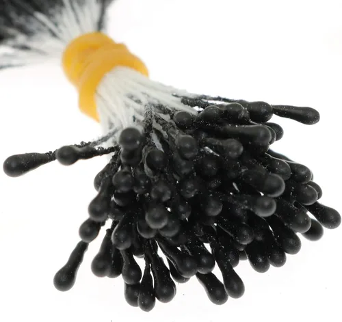 Vista 5 de Alrededor de 400 estambres florales perlados artificiales, estambres florales para hacer flores, decoración de álbumes de recortes, negro mate