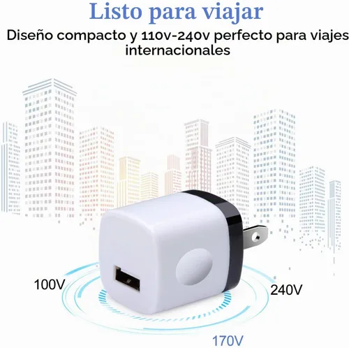 Vista 3 de Enchufe de pared USB, 10 unidades, 1A/5 V, adaptador de corriente de bloque 2-BLANCO