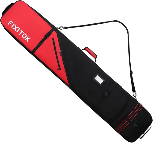 Vista 8 de FIXITOK Bolsa de snowboard y esquí para viajes aéreos, bolsa de snowboard acolchada completa impermeable que se ajusta a tabla, botas, ropa, casco