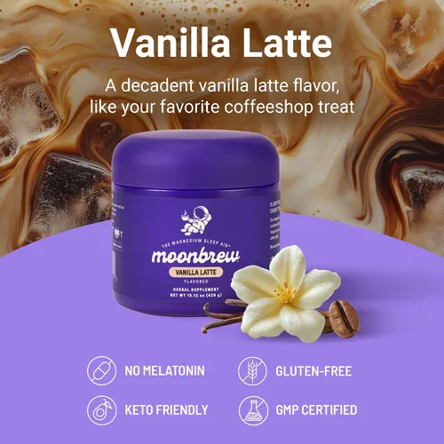 Vista 4 de MoonBrew Mezcla de Latte de Vainilla y Magnesio Nocturna, Mezcla de Bebida de Ayuda Natural para el Sueño para Adultos - Polvo Calmante de Apoyo
