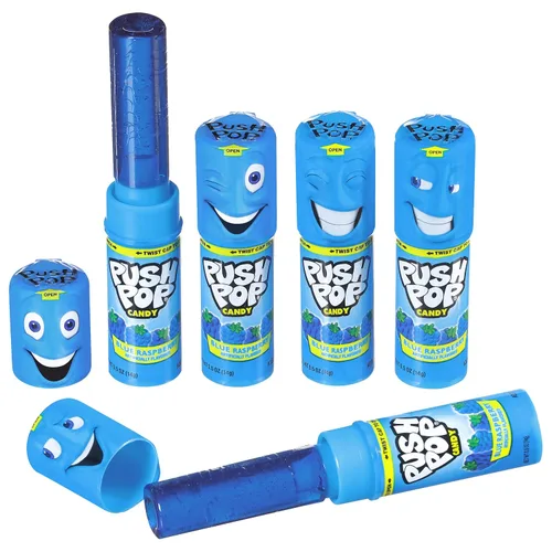 Vista 3 de Push Pop - Caramelos duros azules de Pascua, 10 unidades a granel envueltos individualmente en sabor a frambuesa azul, piruletas para rellenos