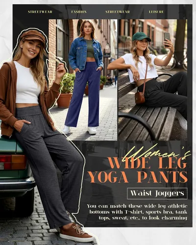 Vista 68 de Neer - Conjunto de 3 pantalones de yoga de pierna ancha para mujer - Pantalones deportivos cómodos, holgados, de cintura alta y casuales
