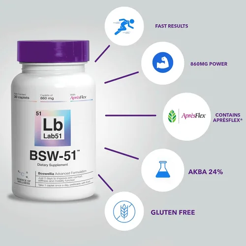 Vista 4 de Boswellia Serrata AprèsFlex® Advanced Joint Support - BSW-51 con ácido hialurónico, colágeno tipo II y piperina - 30 cápsulas, 860 mg cada una