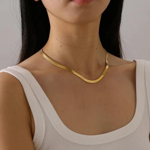 Vista 5 de Delicado collar de cadena para mujer, chapado en oro de 18 quilates, gargantilla de disco de moneda, collar simple de cadena trenzada con cuentas