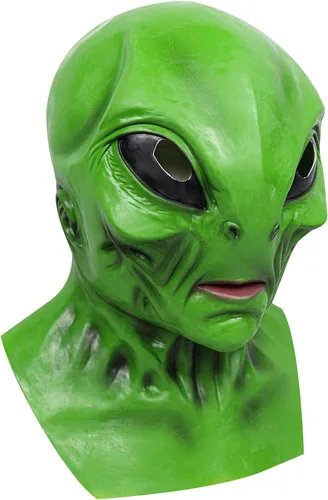 Vista 7 de vickkt Máscara de alienígena, máscara de disfraz de alienígena para adultos y niños, máscara facial realista de alienígena verde, disfraces