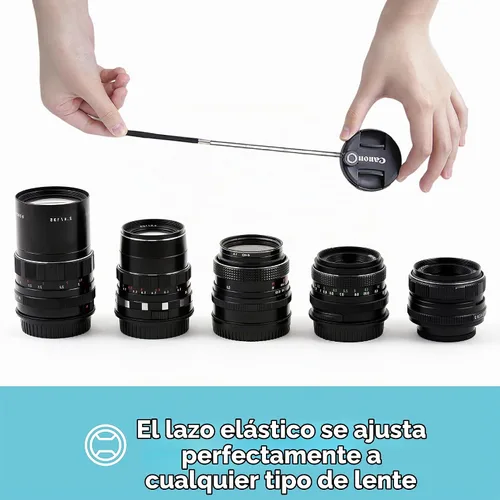 Vista 4 de Foto&Tech Correa con tapa para lente de cámara con cuerda elástica, compatible con cámaras DSLR SLR Evil sin espejo universales (1 pieza)