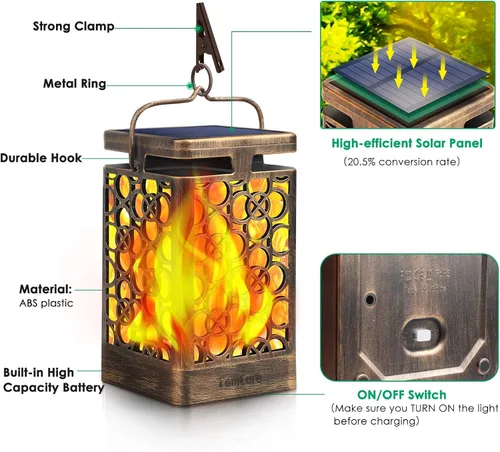 Vista 3 de TomCare Luces solares mejoradas con llama parpadeante para exteriores