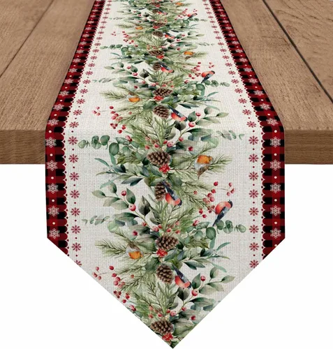 Vista 14 de Camino de mesa azul con alce navideño – 120 pulgadas de largo, copo de nieve de invierno, decoración de mesa de comedor para cocina, granja, Alce