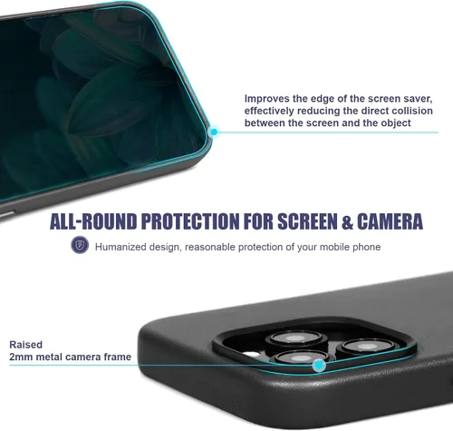Vista 5 de Funda de cuero genuino para iPhone 13 Pro, cuero de grano completo, compatible con MagSafe y carga inalámbrica, bisel de la cámara con botones