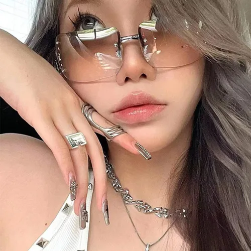 Vista 6 de 2 gafas de sol de moda para mujer, gafas de sol retro sin montura cuadradas con diamantes de imitación